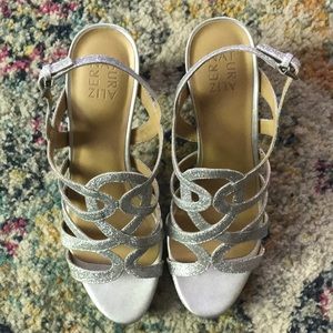 Naturalizer silver glitter strappy heeled sandals